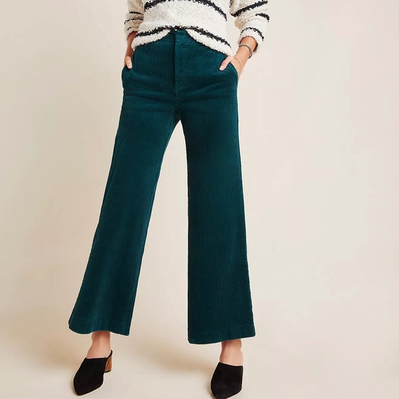 Pilcro and the Letterpress Pants - Anthropologie Pilcro Green Corduroy Wide Leg High Rise Pants 28